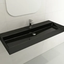 BOCCHI Milano 48" Rectangle Wallmount Fireclay Bathroom Sink, Black, Single Faucet Hole, 1394-005-0126