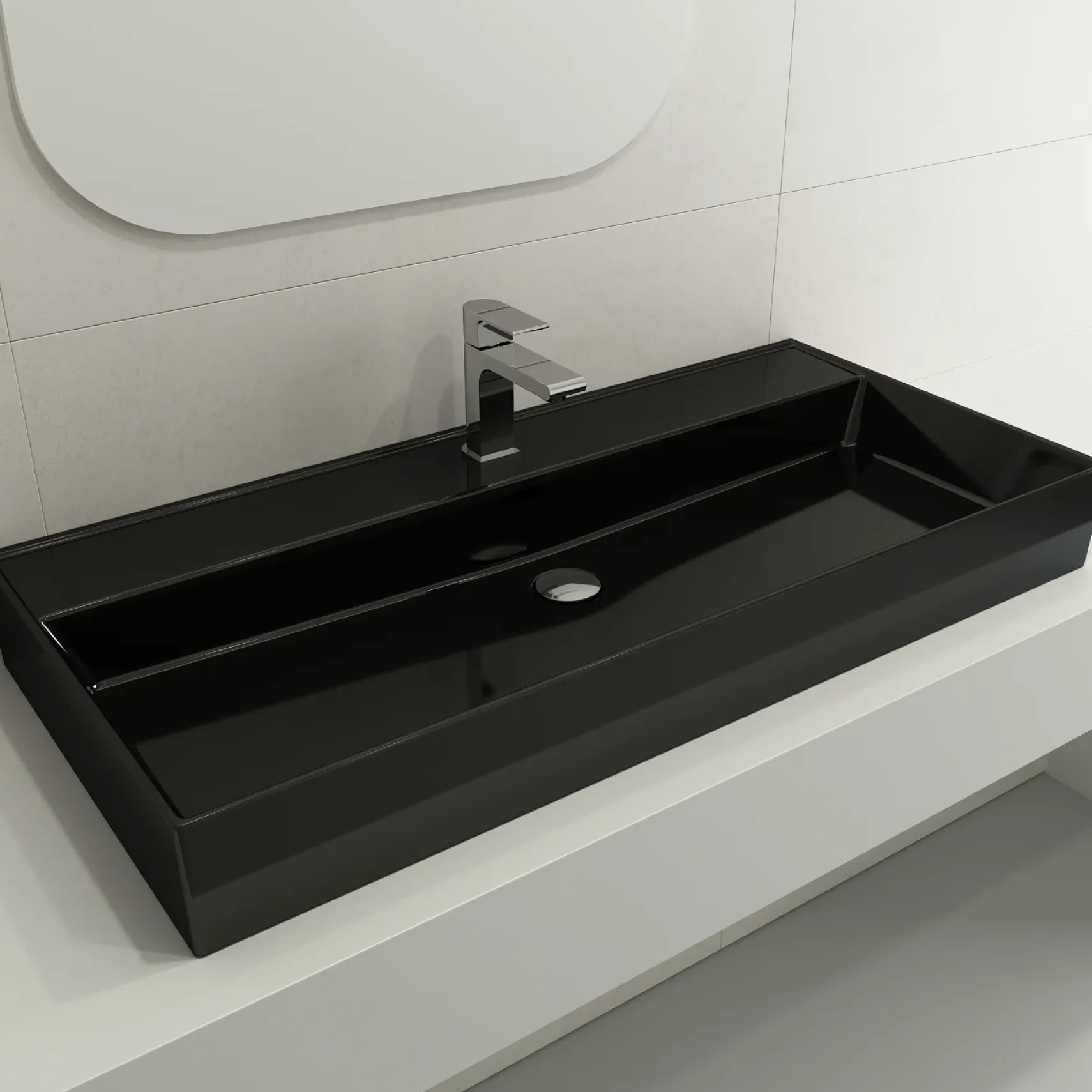 BOCCHI Milano 40" Rectangle Wallmount Fireclay Bathroom Sink, Black, Single Faucet Hole, 1378-005-0126