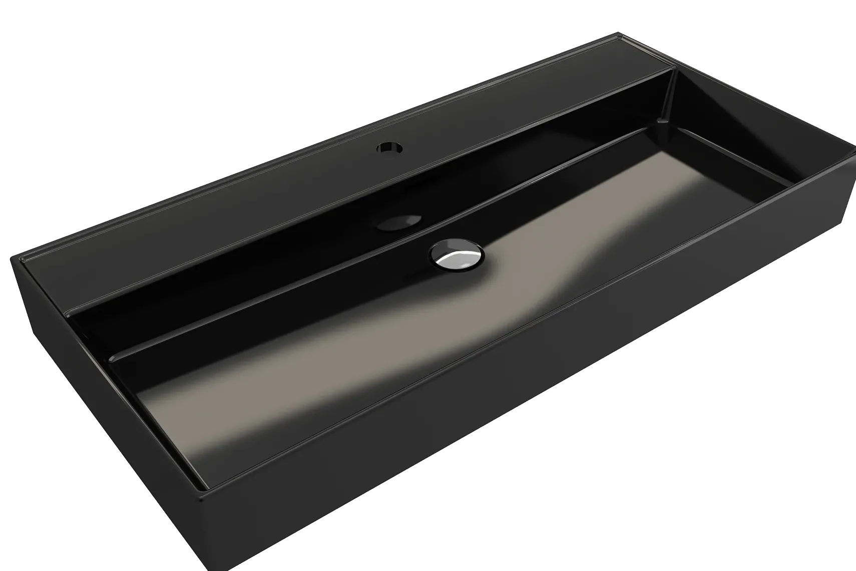 BOCCHI Milano 40" Rectangle Wallmount Fireclay Bathroom Sink, Black, Single Faucet Hole, 1378-005-0126