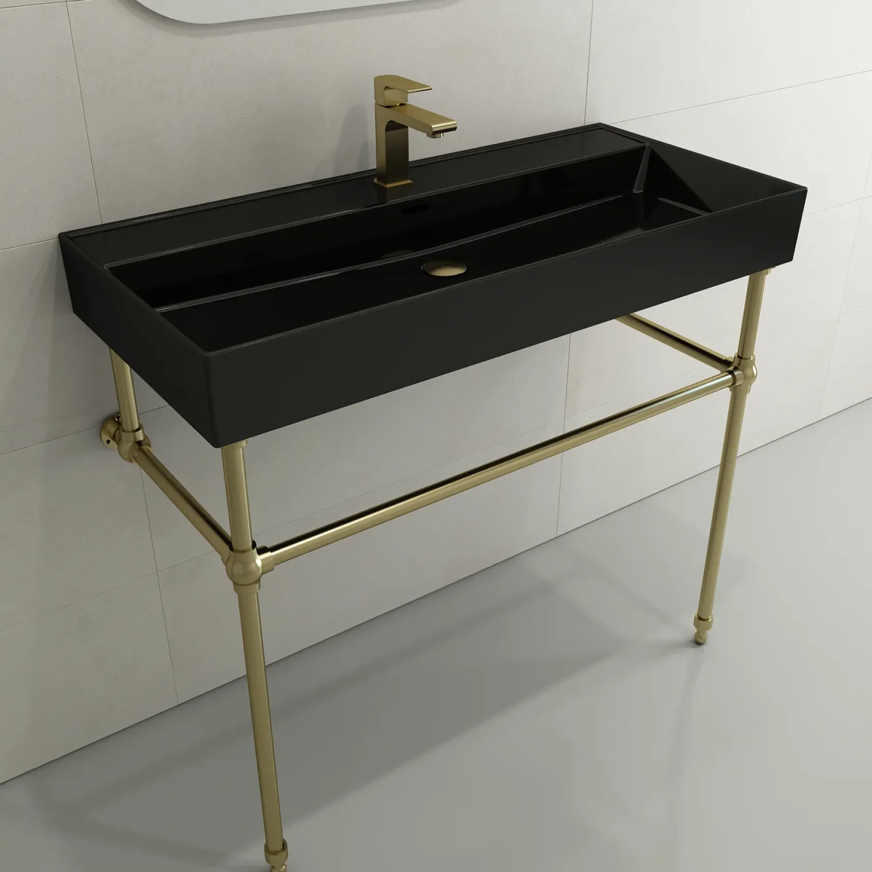BOCCHI Milano 40" Rectangle Wallmount Fireclay Bathroom Sink, Black, Single Faucet Hole, 1378-005-0126