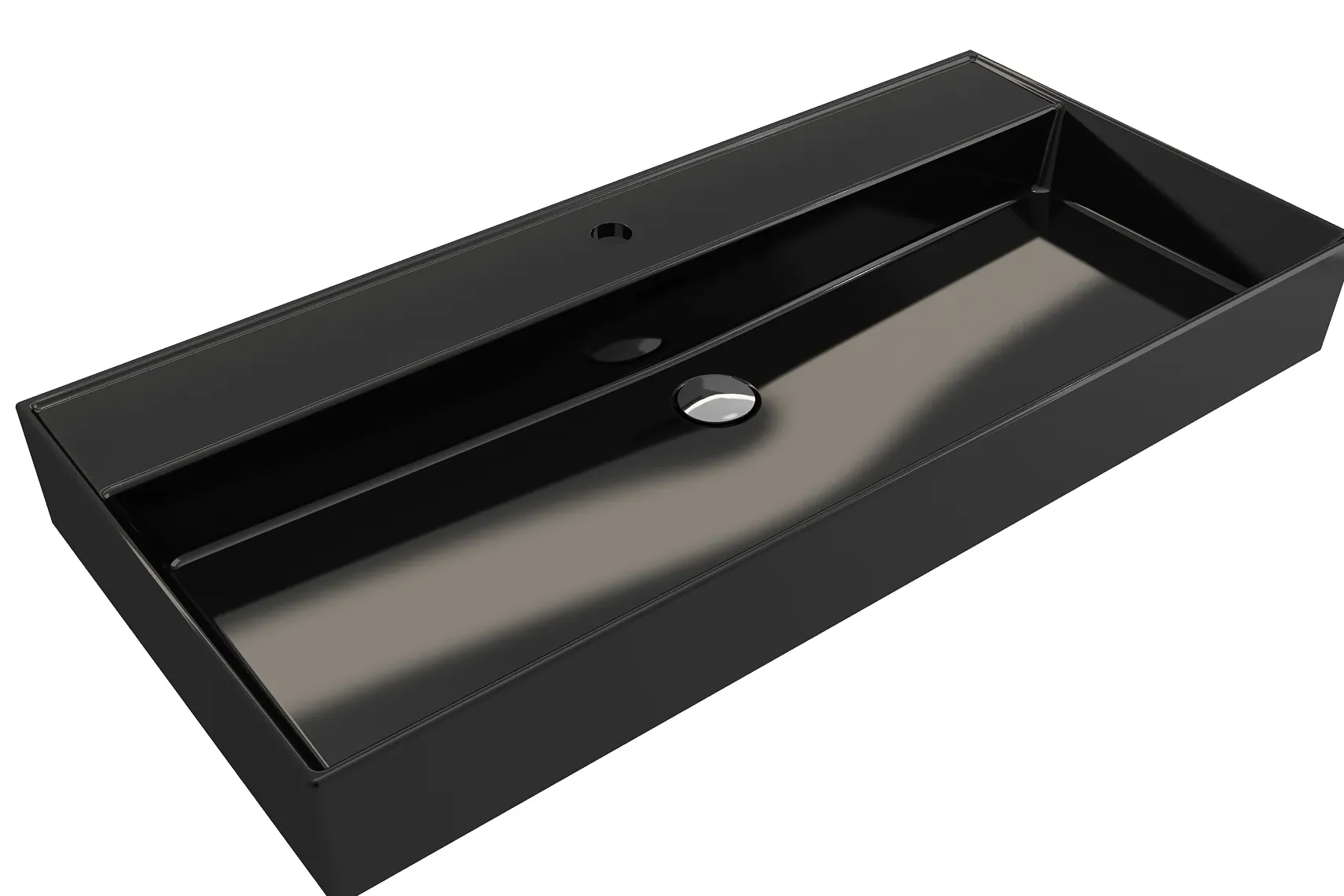 BOCCHI Milano 40" Rectangle Wallmount Fireclay Bathroom Sink, Black, Single Faucet Hole, 1378-005-0126