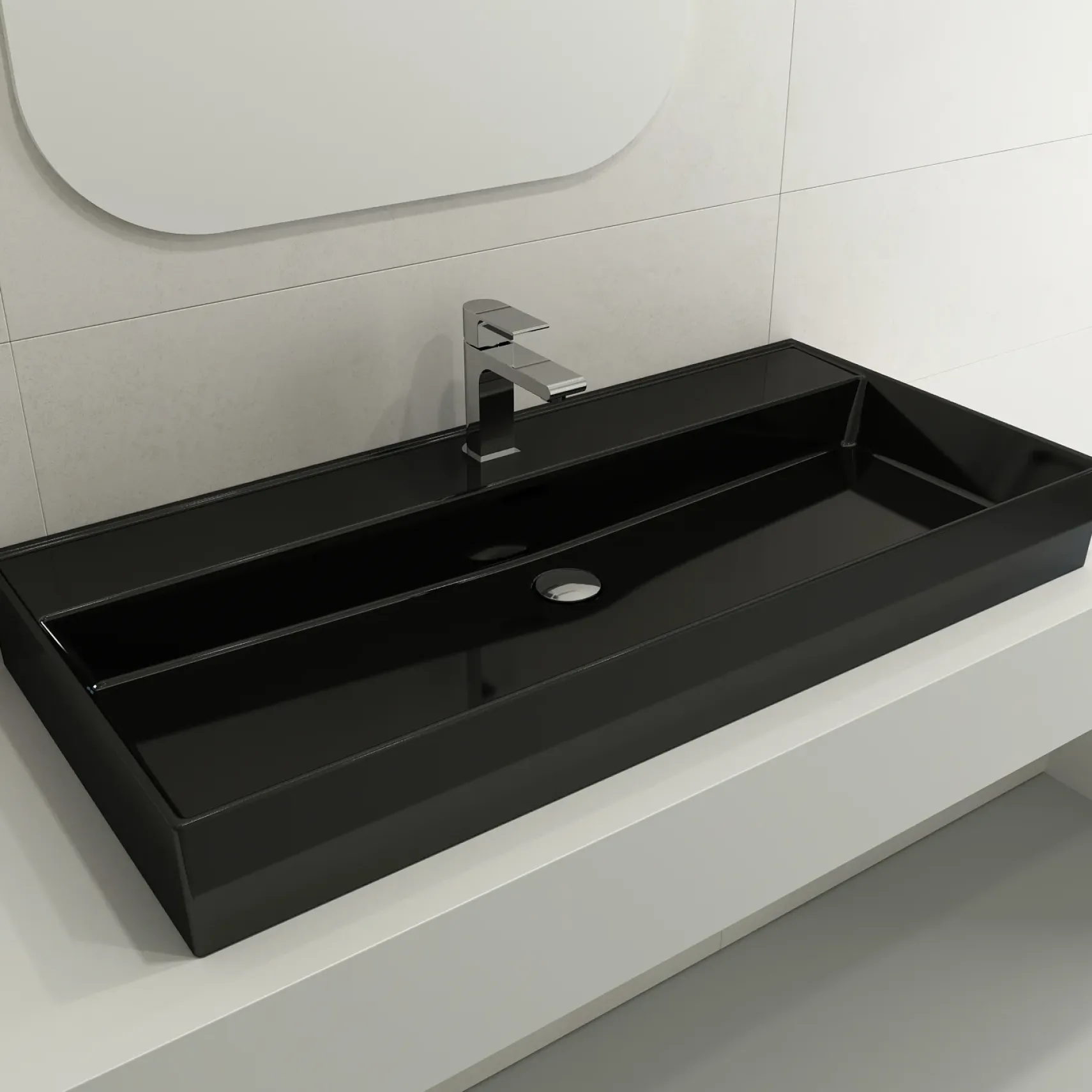 BOCCHI Milano 40" Rectangle Wallmount Fireclay Bathroom Sink, Black, Single Faucet Hole, 1378-005-0126