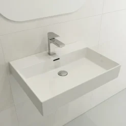 BOCCHI Milano 24" Rectangle Wallmount Fireclay Bathroom Sink, White, Single Faucet Hole, 1376-001-0126