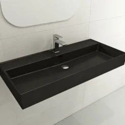 BOCCHI Milano 40" Rectangle Wallmount Fireclay Bathroom Sink, Matte Black, Single Faucet Hole, 1378-004-0126