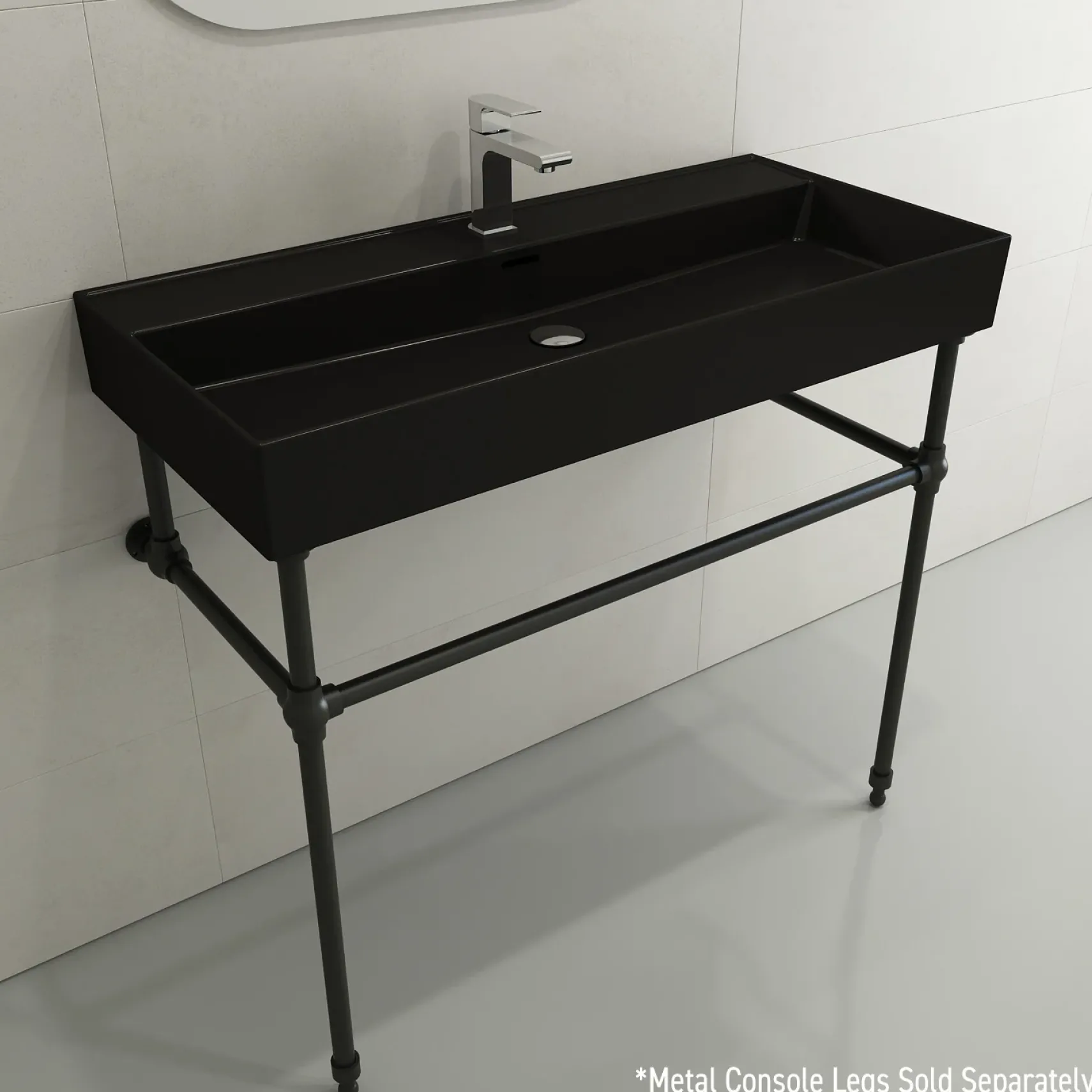 BOCCHI Milano 40" Rectangle Wallmount Fireclay Bathroom Sink, Matte Black, Single Faucet Hole, 1378-004-0126