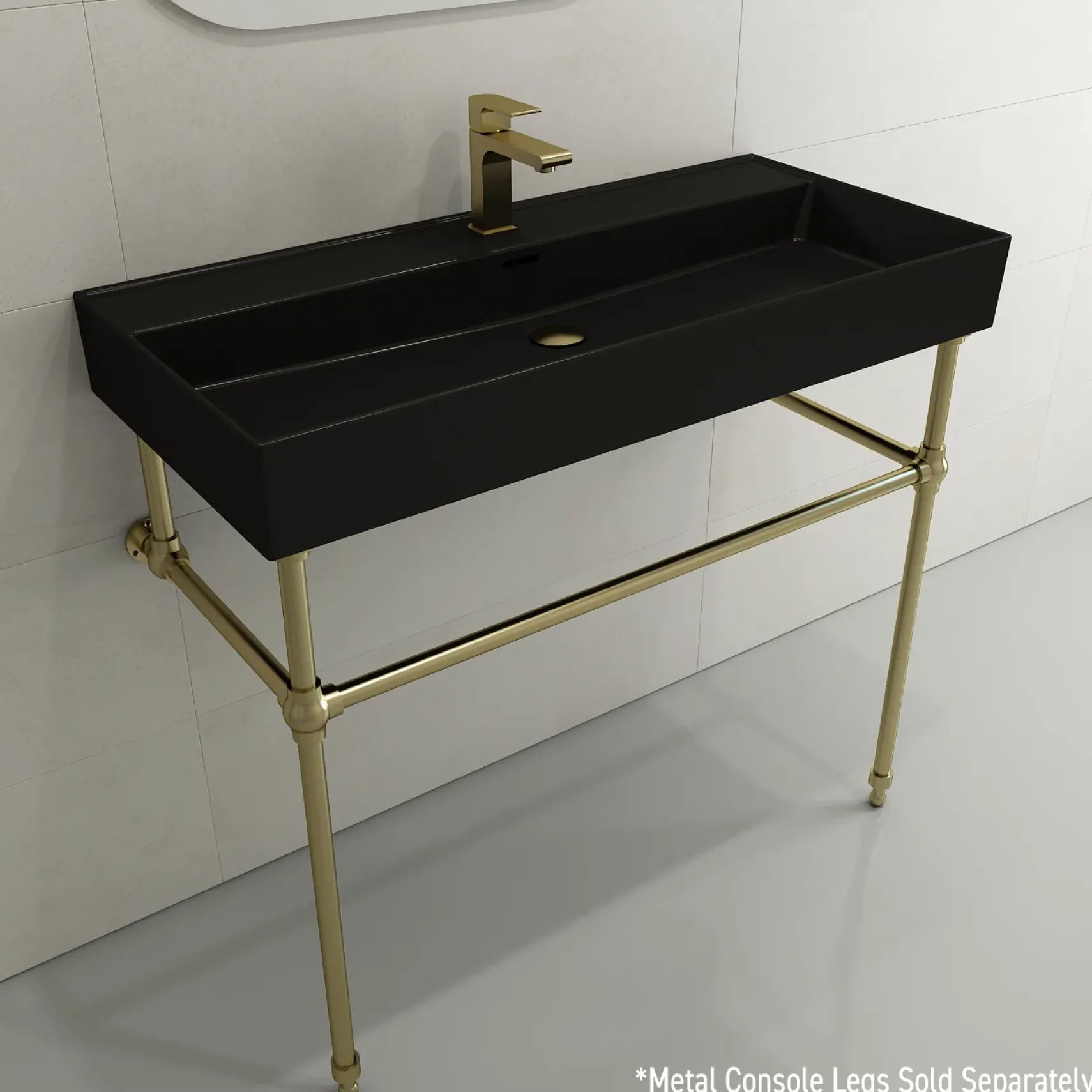 BOCCHI Milano 40" Rectangle Wallmount Fireclay Bathroom Sink, Matte Black, Single Faucet Hole, 1378-004-0126