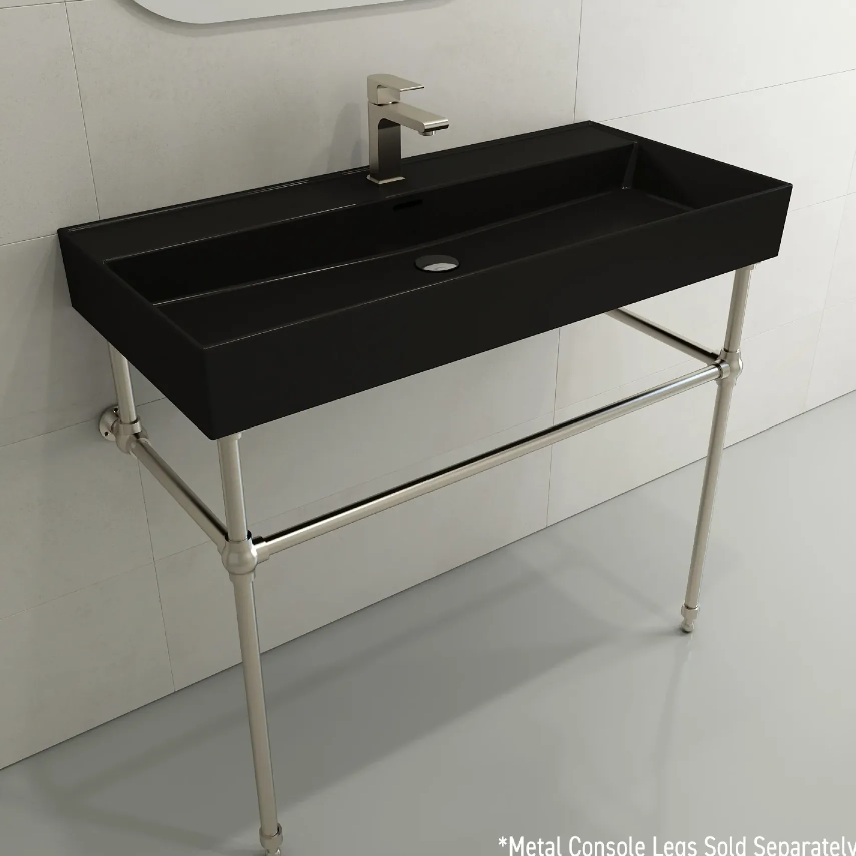 BOCCHI Milano 40" Rectangle Wallmount Fireclay Bathroom Sink, Matte Black, Single Faucet Hole, 1378-004-0126