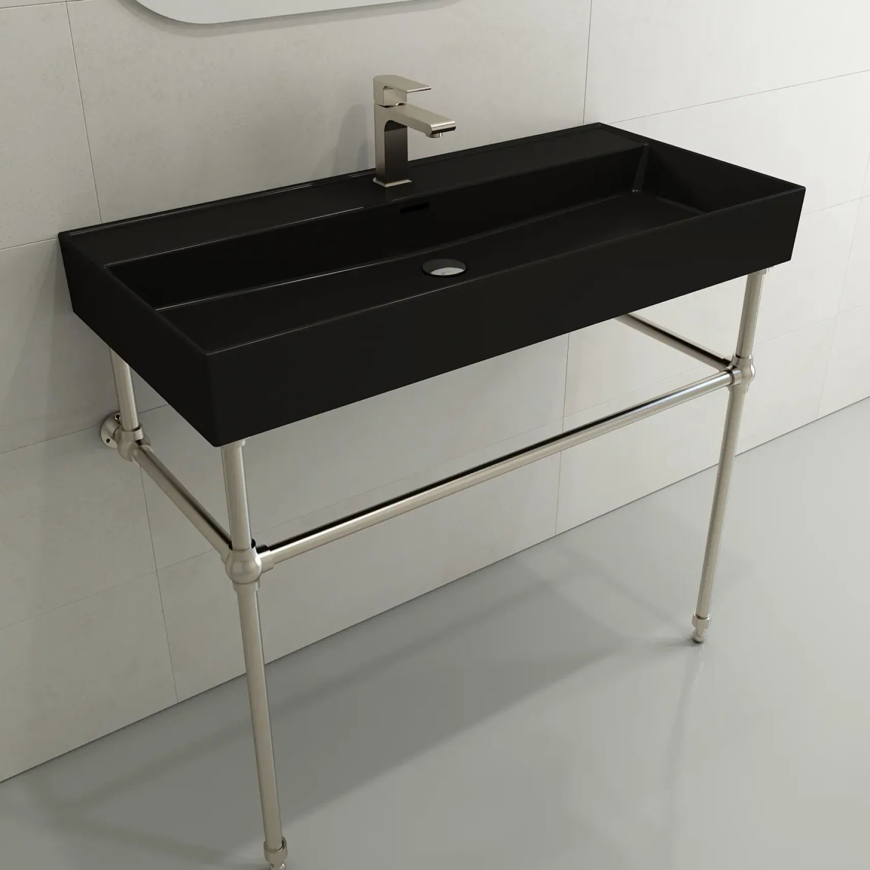 BOCCHI Milano 40" Rectangle Wallmount Fireclay Bathroom Sink, Matte Black, Single Faucet Hole, 1378-004-0126