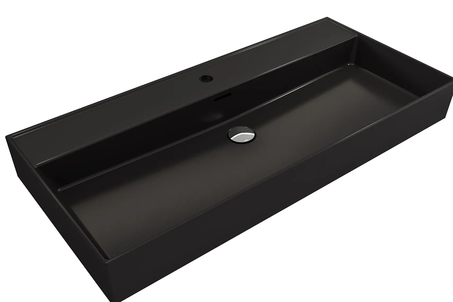 BOCCHI Milano 40" Rectangle Wallmount Fireclay Bathroom Sink, Matte Black, Single Faucet Hole, 1378-004-0126