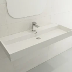 BOCCHI Milano 48" Rectangle Wallmount Fireclay Bathroom Sink, White, Single Faucet Hole, 1394-001-0126
