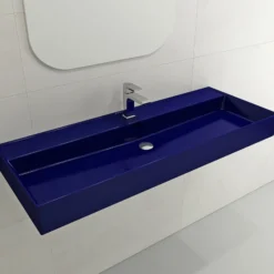 BOCCHI Milano 48" Rectangle Wallmount Fireclay Bathroom Sink, Sapphire Blue, Single Faucet Hole, 1394-010-0126