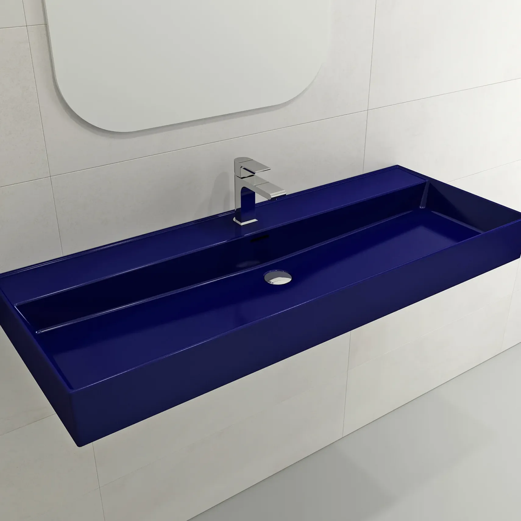 BOCCHI Milano 48" Rectangle Wallmount Fireclay Bathroom Sink, Sapphire Blue, Single Faucet Hole, 1394-010-0126