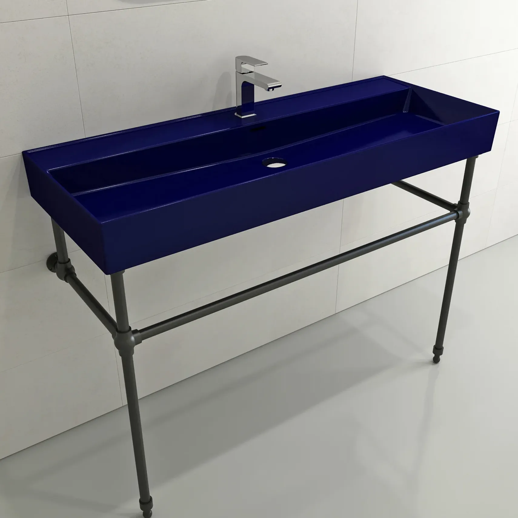 BOCCHI Milano 48" Rectangle Wallmount Fireclay Bathroom Sink, Sapphire Blue, Single Faucet Hole, 1394-010-0126
