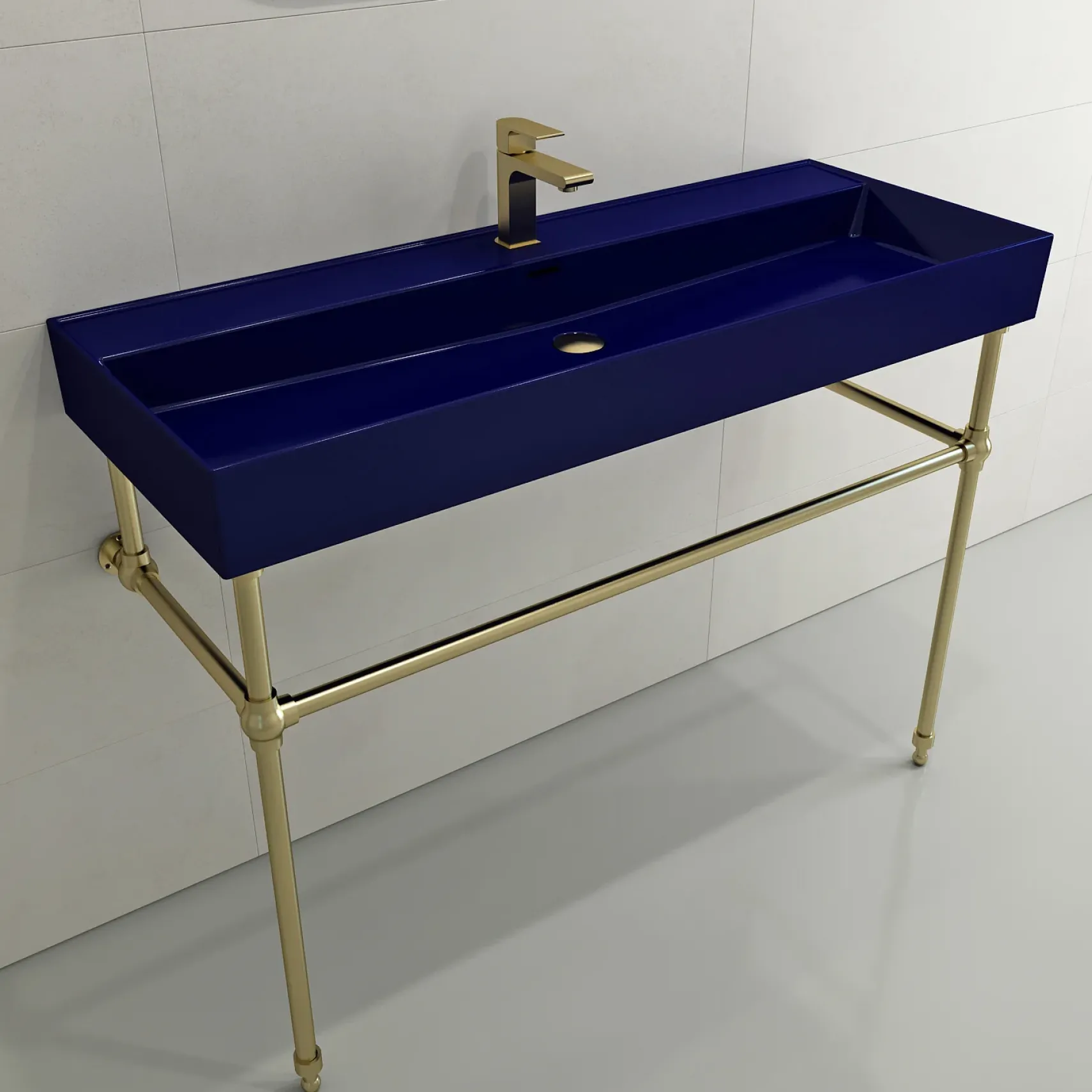 BOCCHI Milano 48" Rectangle Wallmount Fireclay Bathroom Sink, Sapphire Blue, Single Faucet Hole, 1394-010-0126