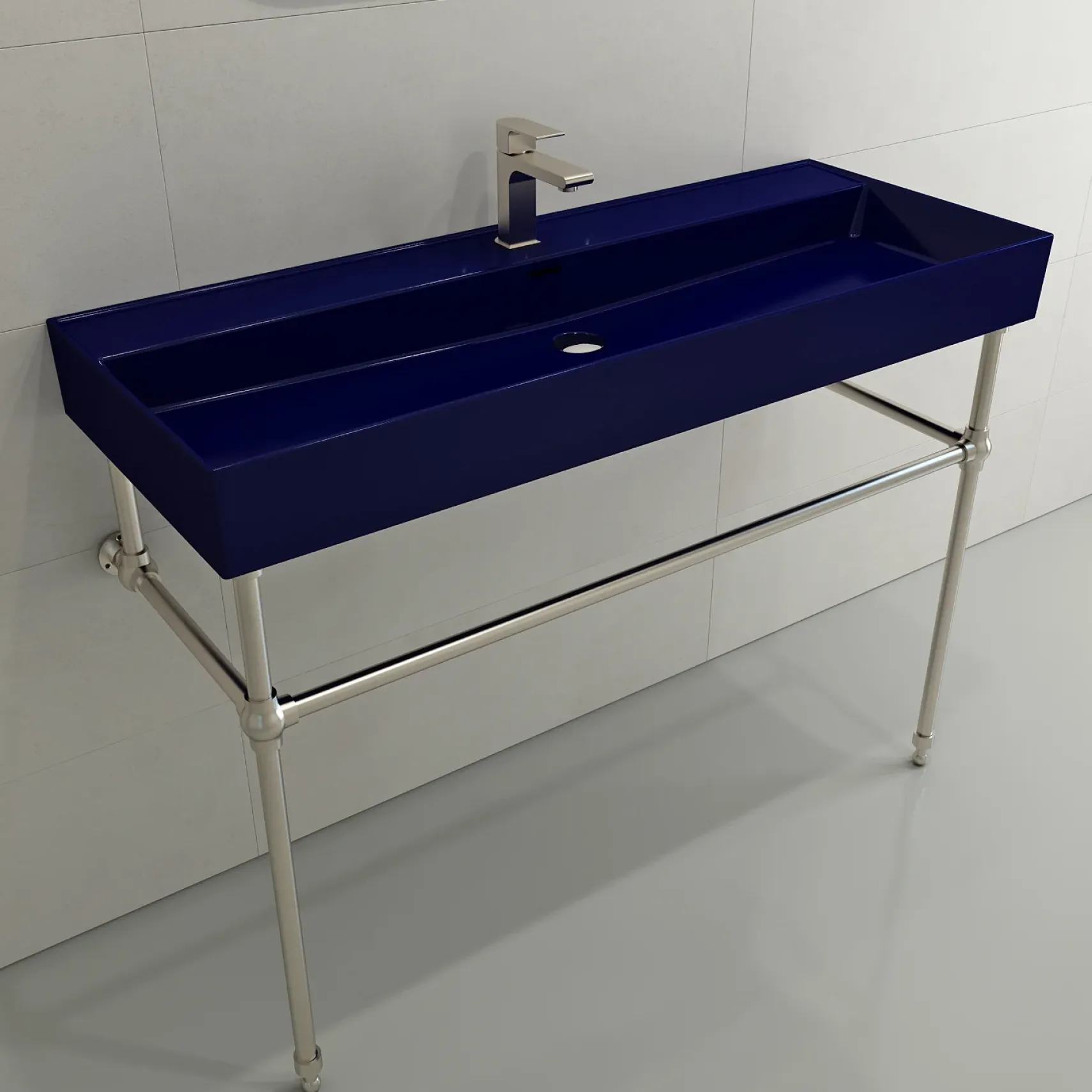 BOCCHI Milano 48" Rectangle Wallmount Fireclay Bathroom Sink, Sapphire Blue, Single Faucet Hole, 1394-010-0126