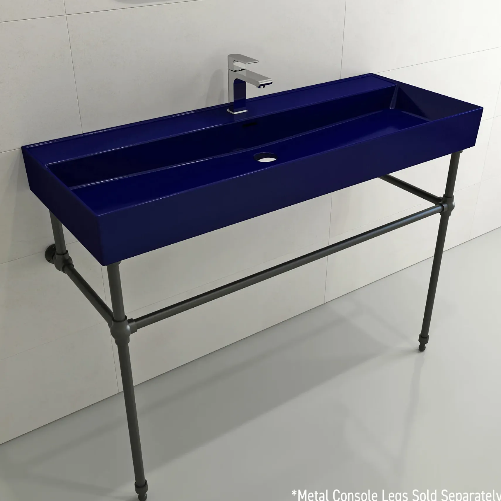 BOCCHI Milano 48" Rectangle Wallmount Fireclay Bathroom Sink, Sapphire Blue, Single Faucet Hole, 1394-010-0126