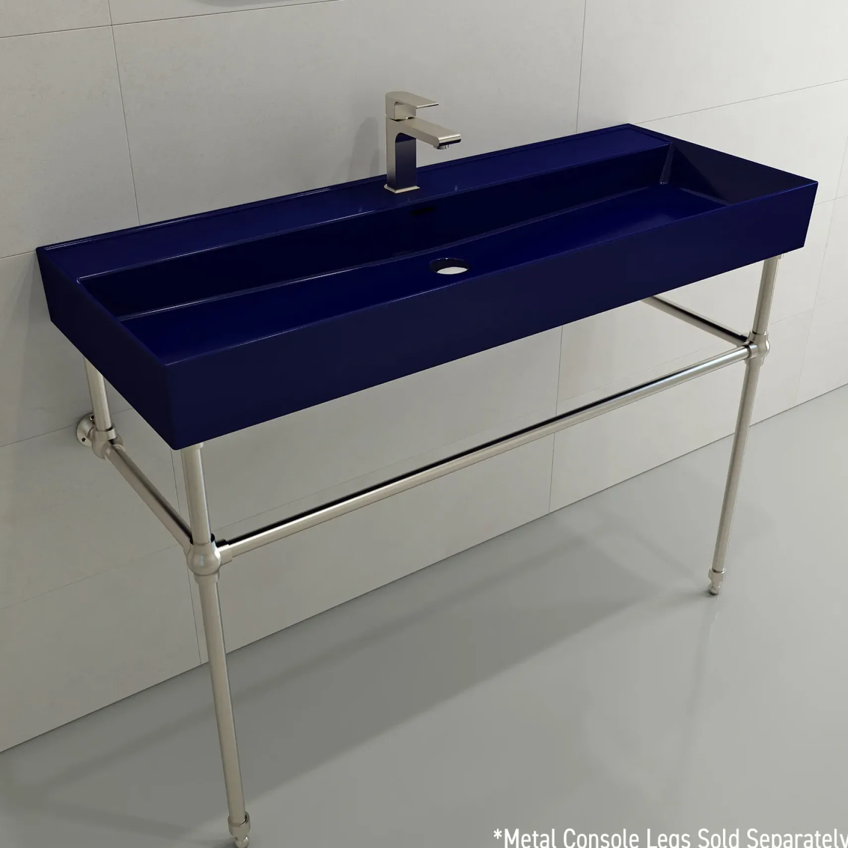 BOCCHI Milano 48" Rectangle Wallmount Fireclay Bathroom Sink, Sapphire Blue, Single Faucet Hole, 1394-010-0126