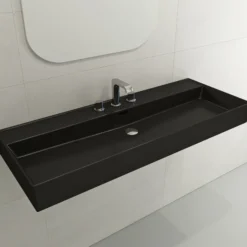BOCCHI Milano 48" Rectangle Wallmount Fireclay Bathroom Sink, Matte Black, 3 Faucet Hole, 1394-004-0127
