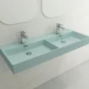 BOCCHI Milano 48" Rectangle Wallmount Fireclay Bathroom Sink, Double Basin, Matte Ice Blue, Single Faucet Hole, 1393-029-0132