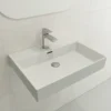 BOCCHI Milano 24" Rectangle Wallmount Fireclay Bathroom Sink, Matte White, Single Faucet Hole, 1376-002-0126