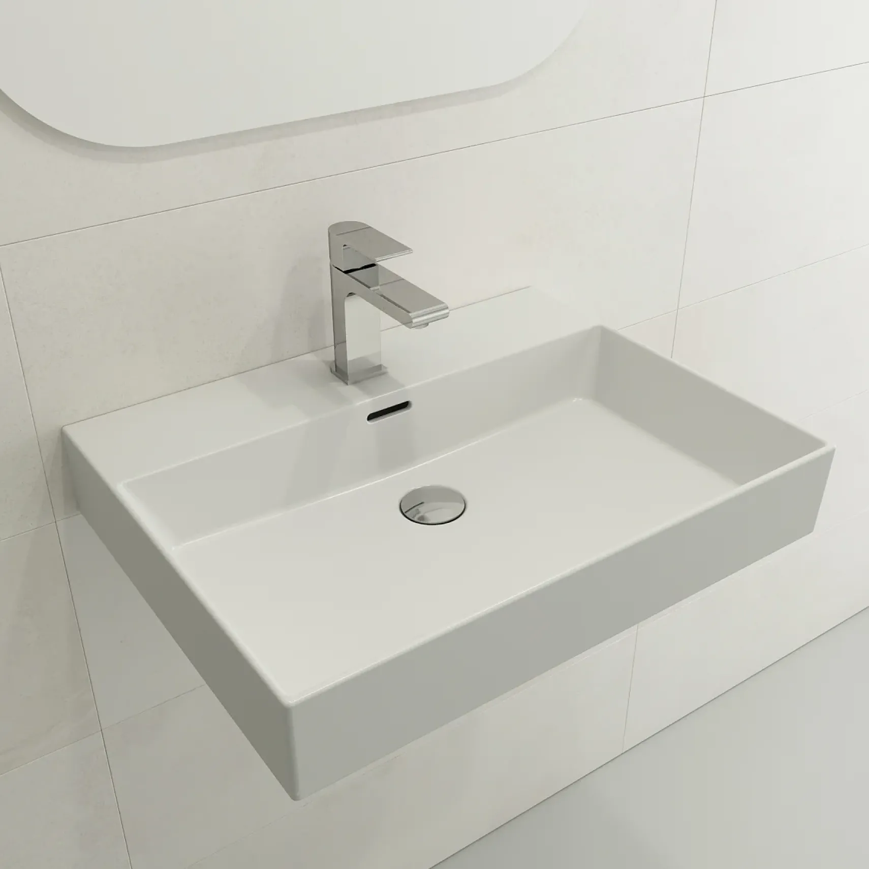 BOCCHI Milano 24" Rectangle Wallmount Fireclay Bathroom Sink, Matte White, Single Faucet Hole, 1376-002-0126