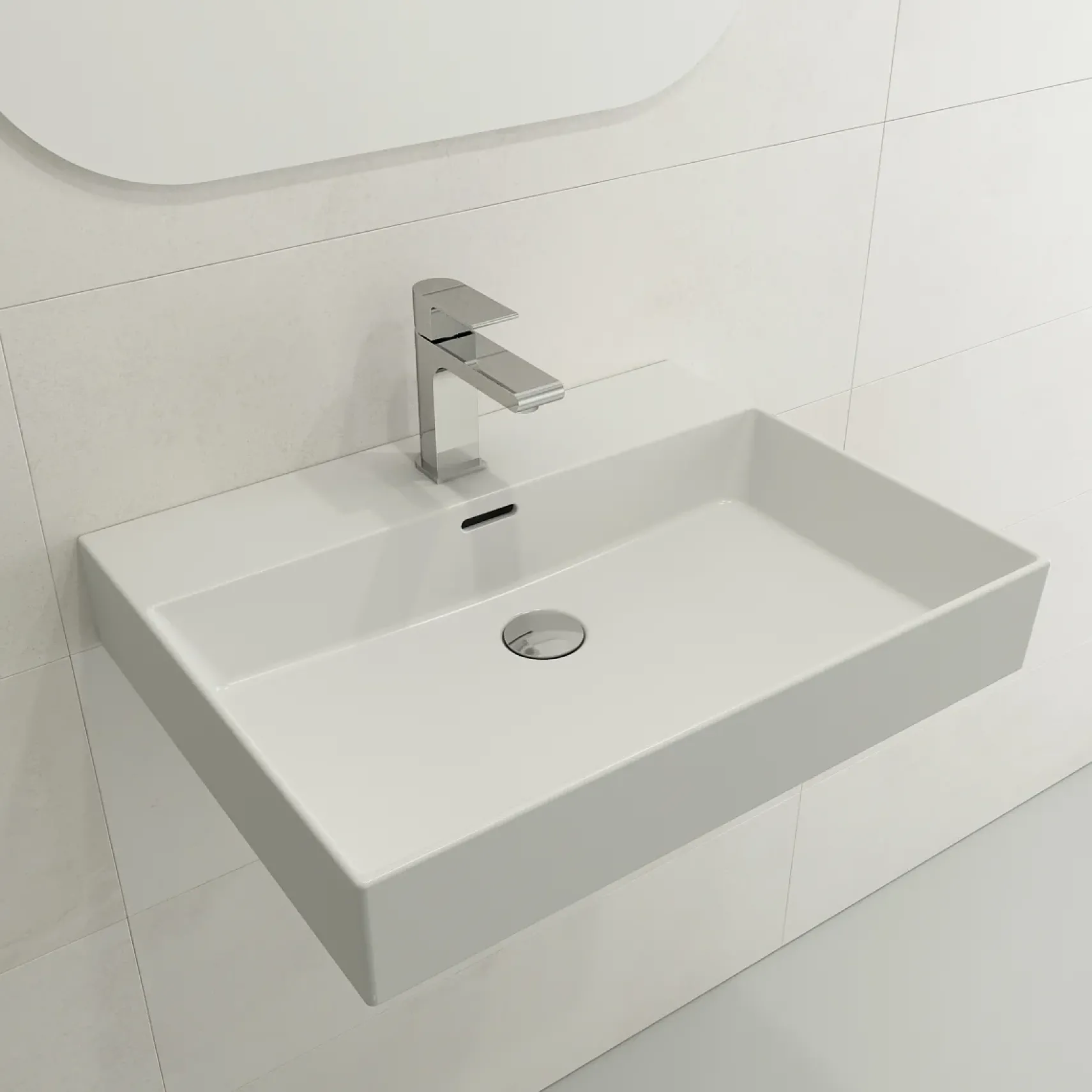 BOCCHI Milano 24" Rectangle Wallmount Fireclay Bathroom Sink, Matte White, Single Faucet Hole, 1376-002-0126