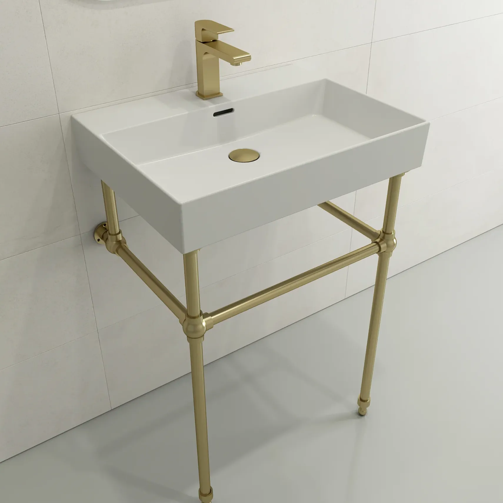 BOCCHI Milano 24" Rectangle Wallmount Fireclay Bathroom Sink, Matte White, Single Faucet Hole, 1376-002-0126