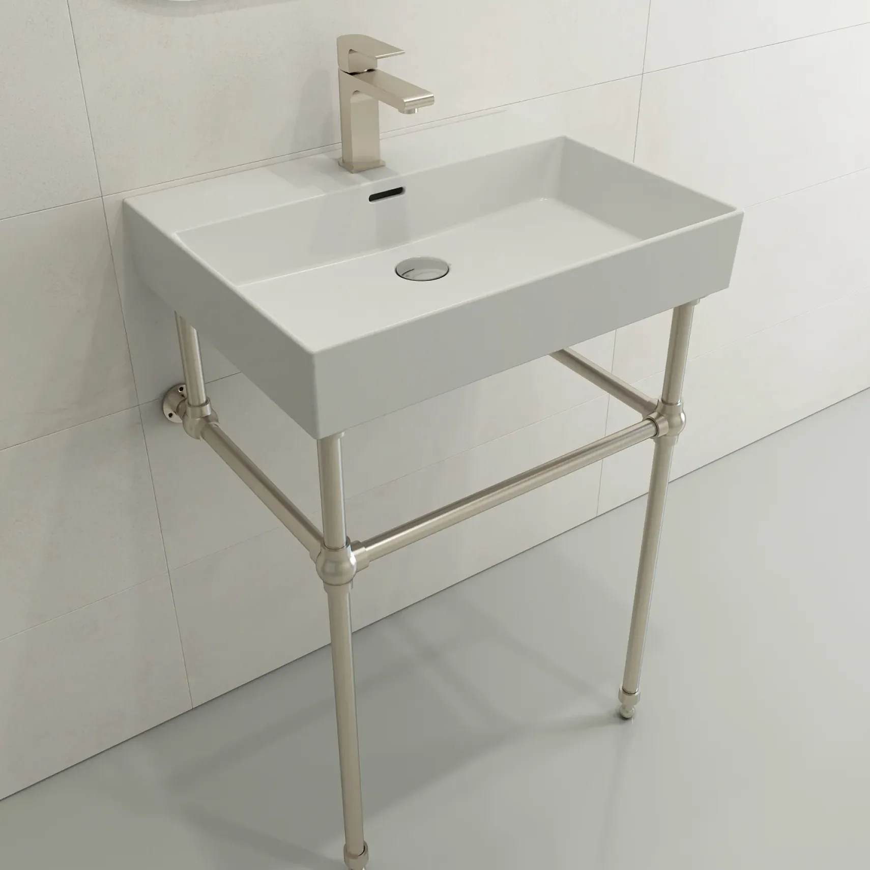 BOCCHI Milano 24" Rectangle Wallmount Fireclay Bathroom Sink, Matte White, Single Faucet Hole, 1376-002-0126