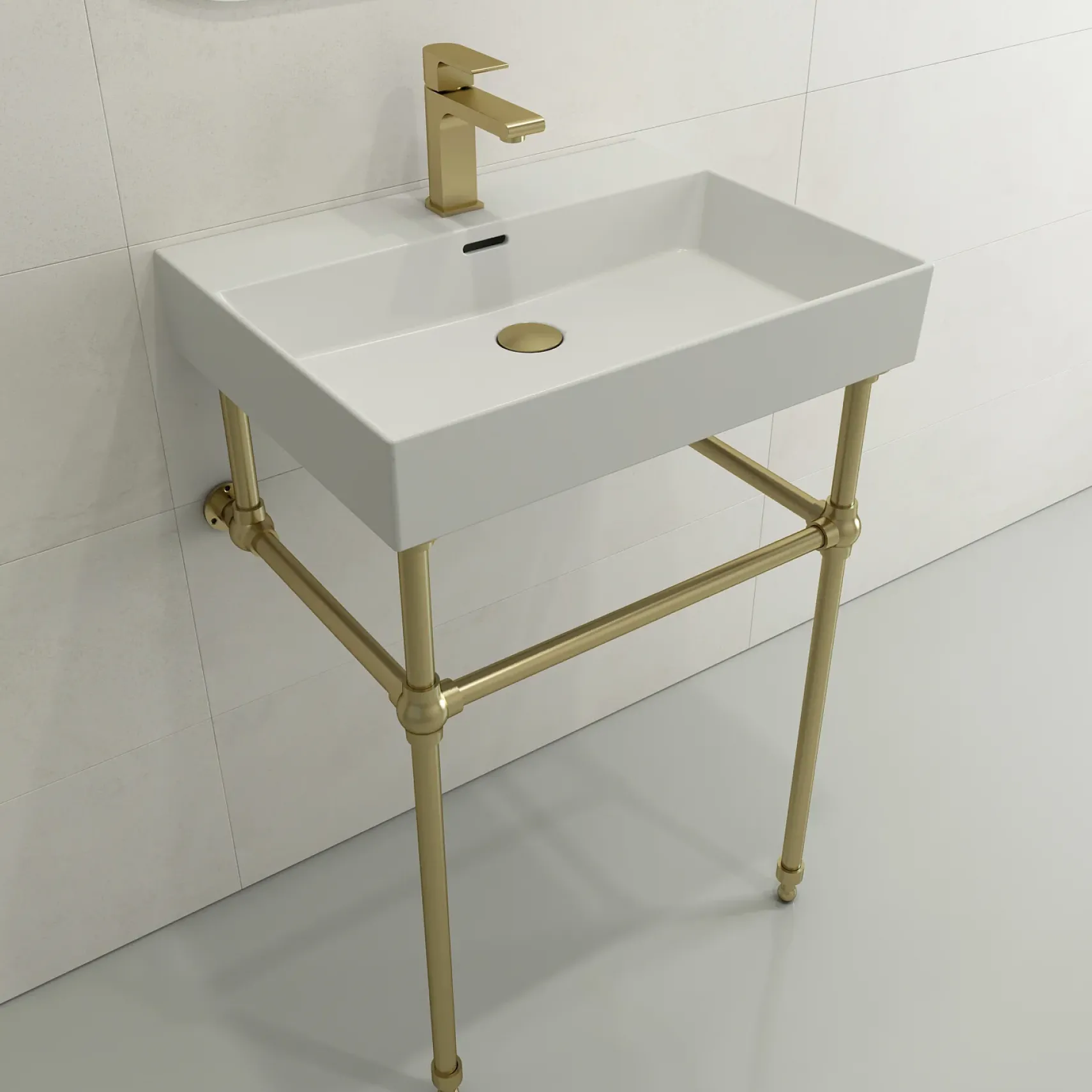 BOCCHI Milano 24" Rectangle Wallmount Fireclay Bathroom Sink, Matte White, Single Faucet Hole, 1376-002-0126
