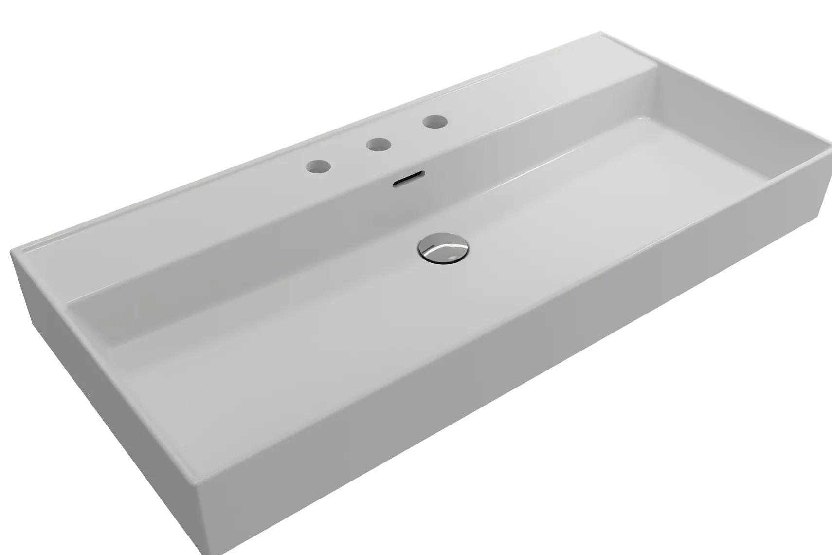 BOCCHI Milano 40" Rectangle Wallmount Fireclay Bathroom Sink, Matte White, 3 Faucet Hole, 1378-002-0127