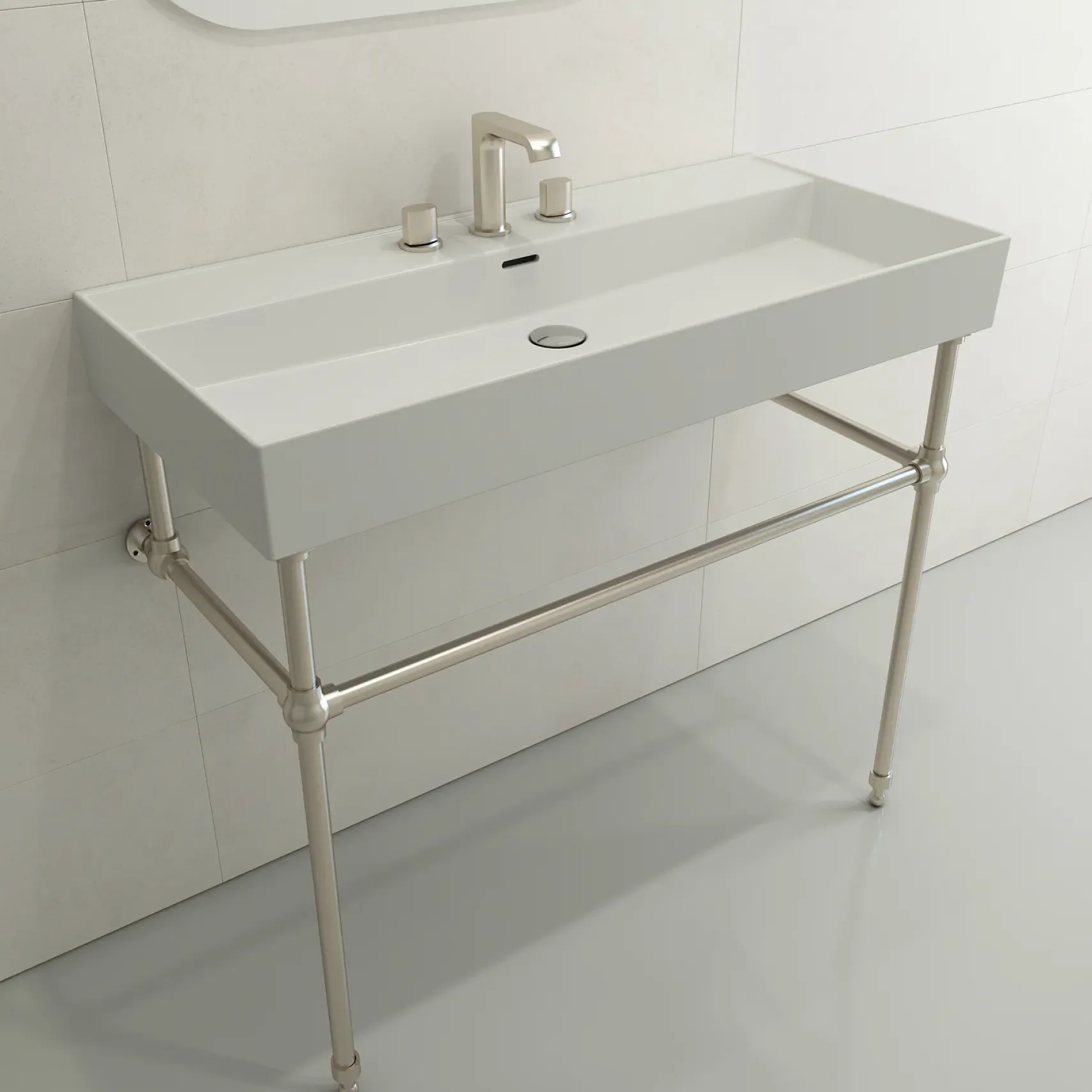 BOCCHI Milano 40" Rectangle Wallmount Fireclay Bathroom Sink, Matte White, 3 Faucet Hole, 1378-002-0127