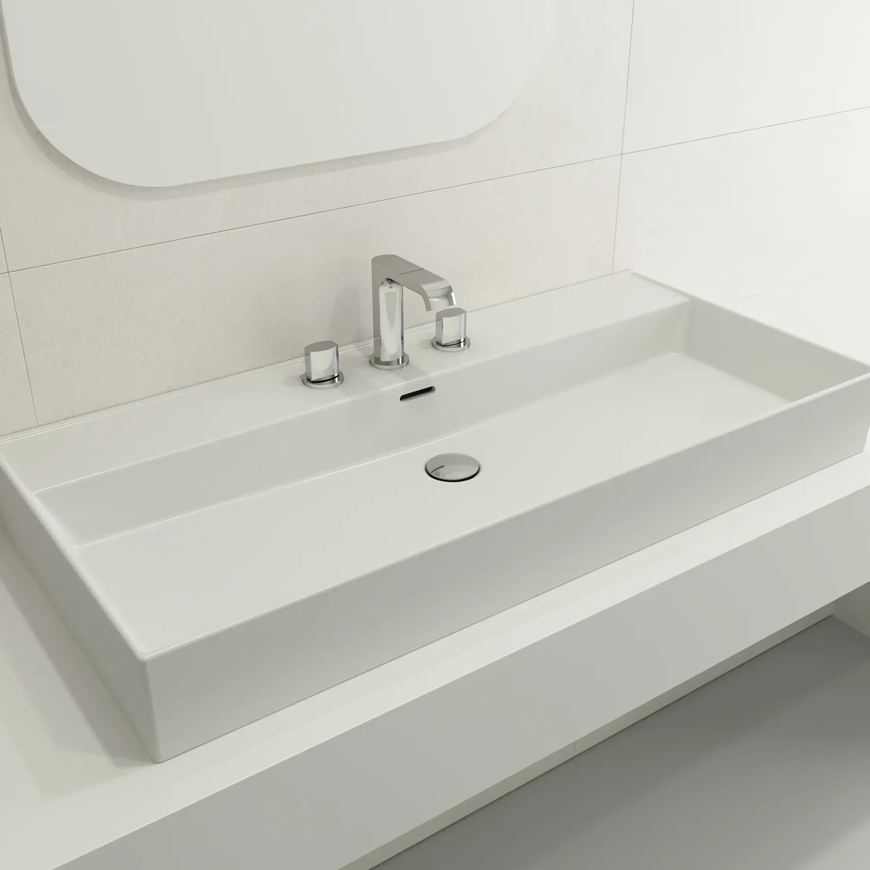 BOCCHI Milano 40" Rectangle Wallmount Fireclay Bathroom Sink, Matte White, 3 Faucet Hole, 1378-002-0127