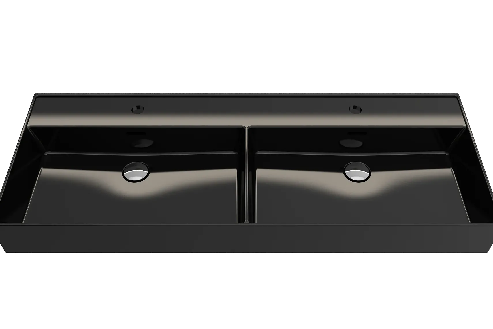 BOCCHI Milano 48" Rectangle Wallmount Fireclay Bathroom Sink, Double Basin, Black, Single Faucet Hole, 1393-005-0132