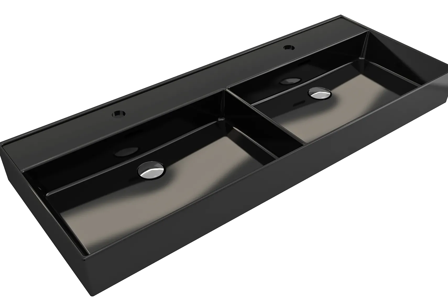 BOCCHI Milano 48" Rectangle Wallmount Fireclay Bathroom Sink, Double Basin, Black, Single Faucet Hole, 1393-005-0132
