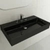 BOCCHI Milano 32" Rectangle Wallmount Fireclay Bathroom Sink, Black, 3 Faucet Hole, 1377-005-0127