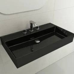 BOCCHI Milano 32" Rectangle Wallmount Fireclay Bathroom Sink, Black, 3 Faucet Hole, 1377-005-0127