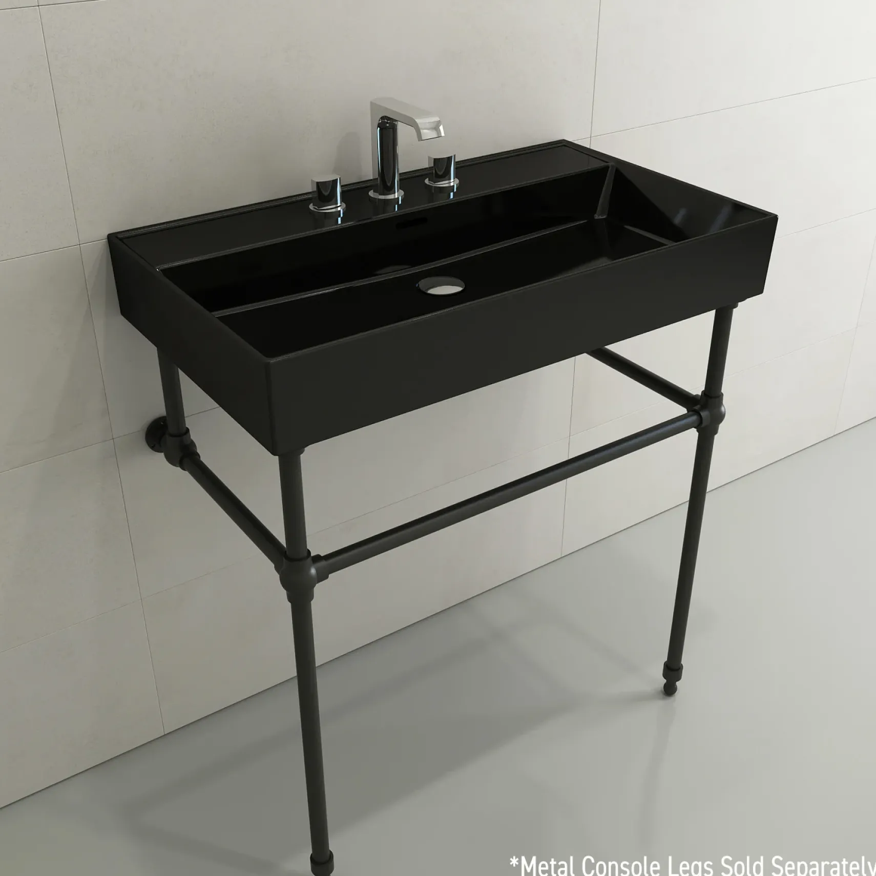 BOCCHI Milano 32" Rectangle Wallmount Fireclay Bathroom Sink, Black, 3 Faucet Hole, 1377-005-0127