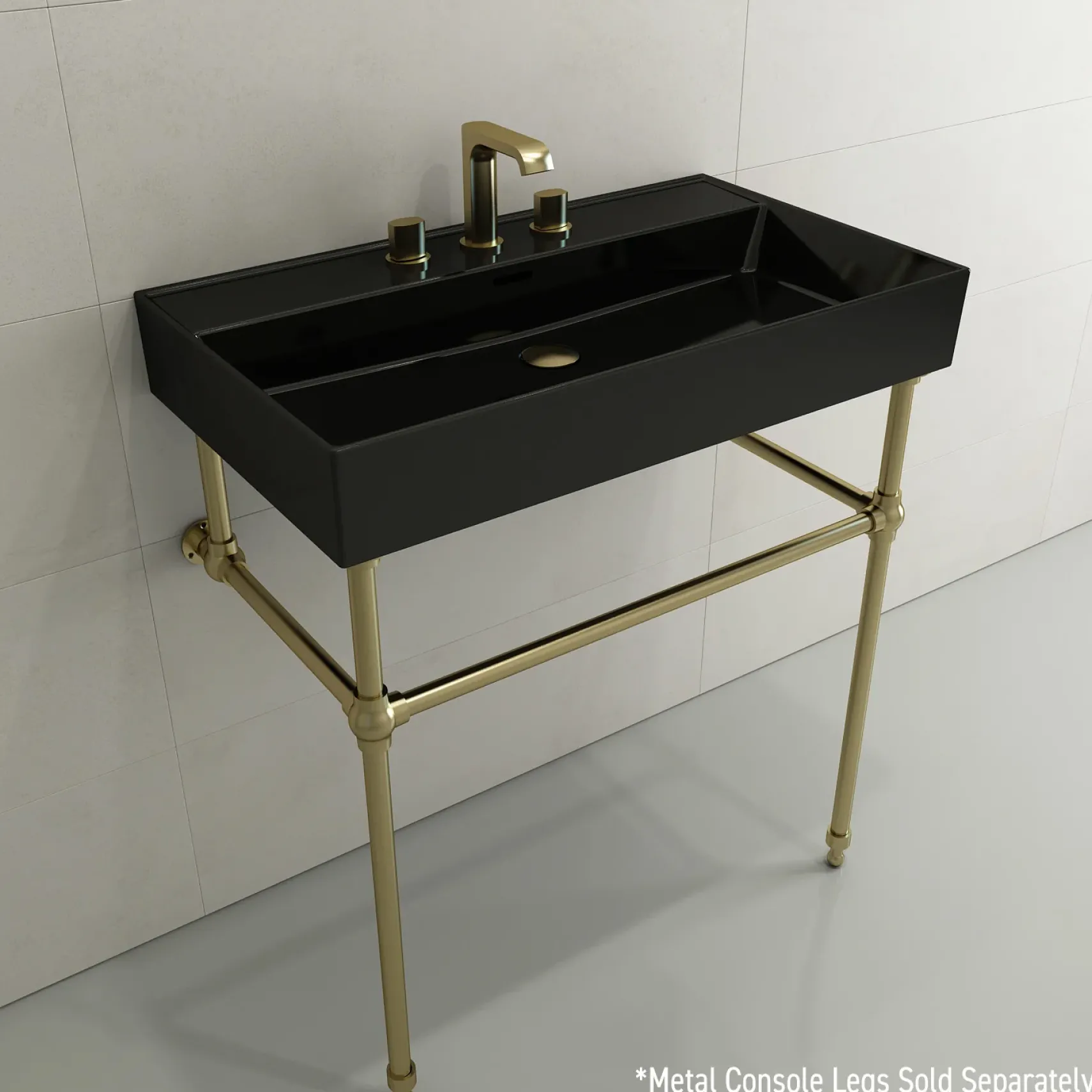 BOCCHI Milano 32" Rectangle Wallmount Fireclay Bathroom Sink, Black, 3 Faucet Hole, 1377-005-0127