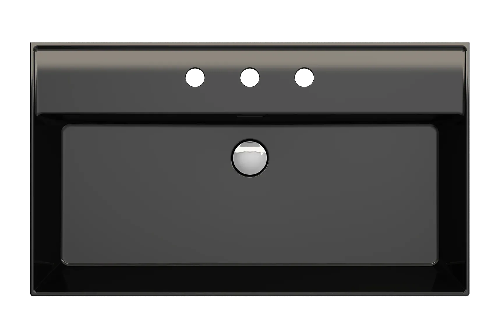 BOCCHI Milano 32" Rectangle Wallmount Fireclay Bathroom Sink, Black, 3 Faucet Hole, 1377-005-0127