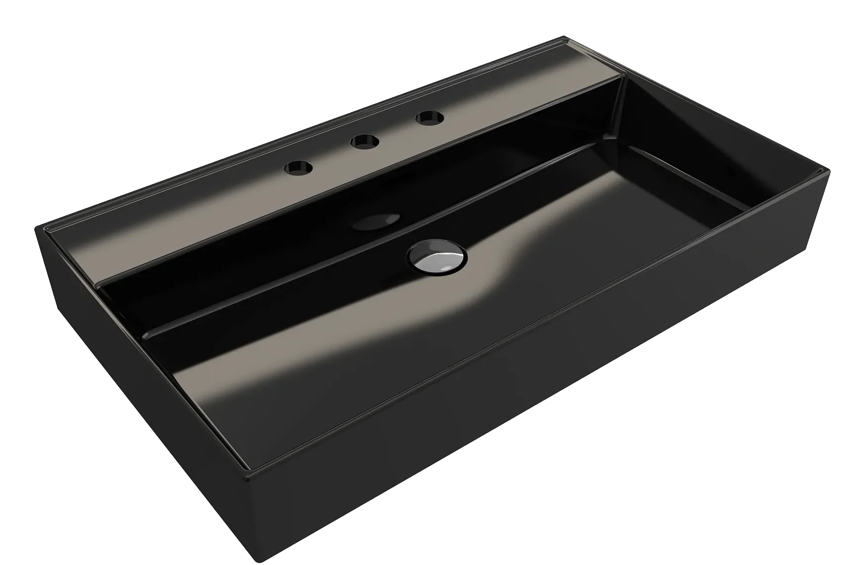 BOCCHI Milano 32" Rectangle Wallmount Fireclay Bathroom Sink, Black, 3 Faucet Hole, 1377-005-0127