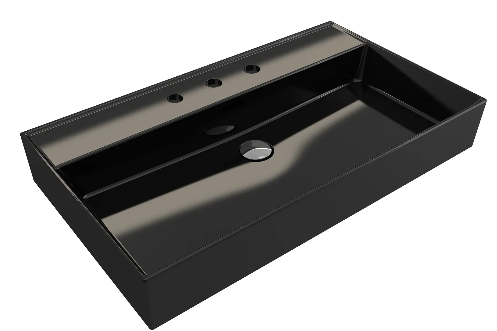 BOCCHI Milano 32" Rectangle Wallmount Fireclay Bathroom Sink, Black, 3 Faucet Hole, 1377-005-0127