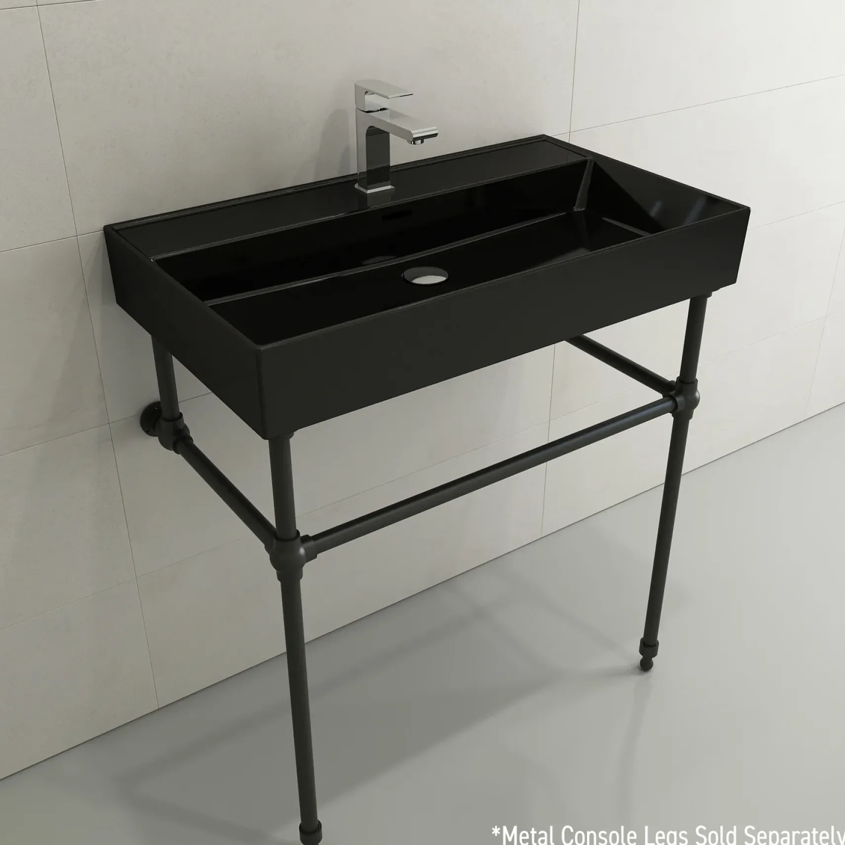 BOCCHI Milano 32" Rectangle Wallmount Fireclay Bathroom Sink, Black, Single Faucet Hole, 1377-005-0126