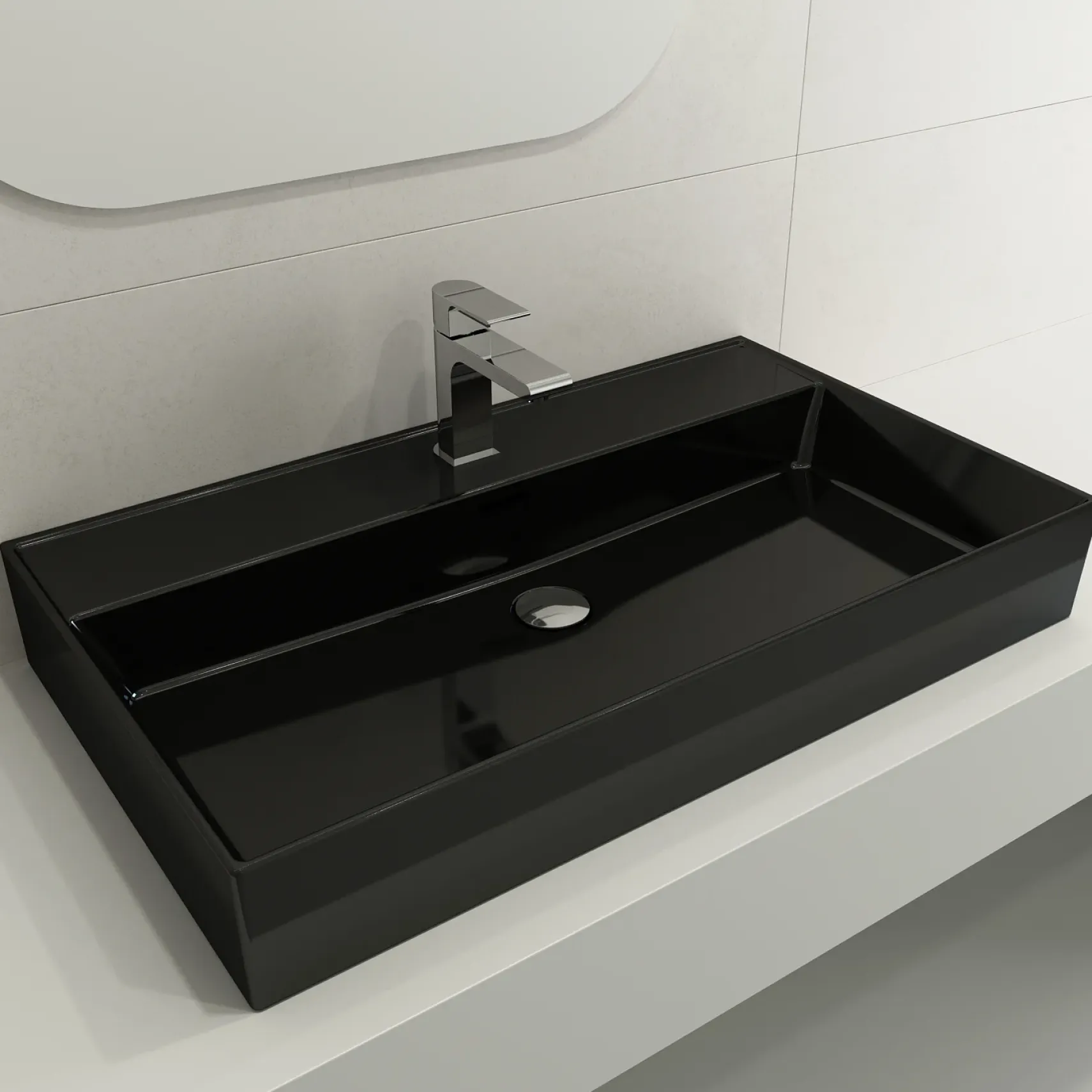 BOCCHI Milano 32" Rectangle Wallmount Fireclay Bathroom Sink, Black, Single Faucet Hole, 1377-005-0126
