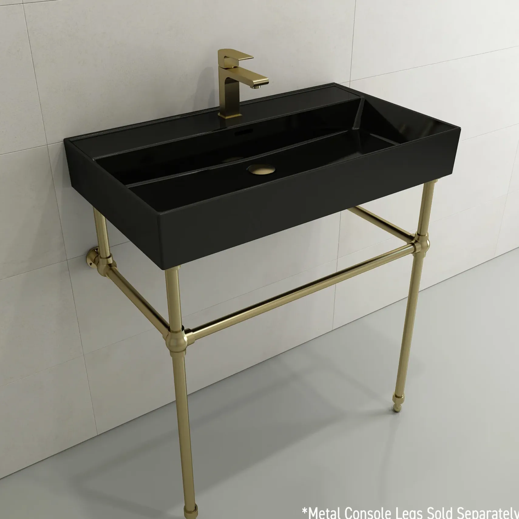 BOCCHI Milano 32" Rectangle Wallmount Fireclay Bathroom Sink, Black, Single Faucet Hole, 1377-005-0126