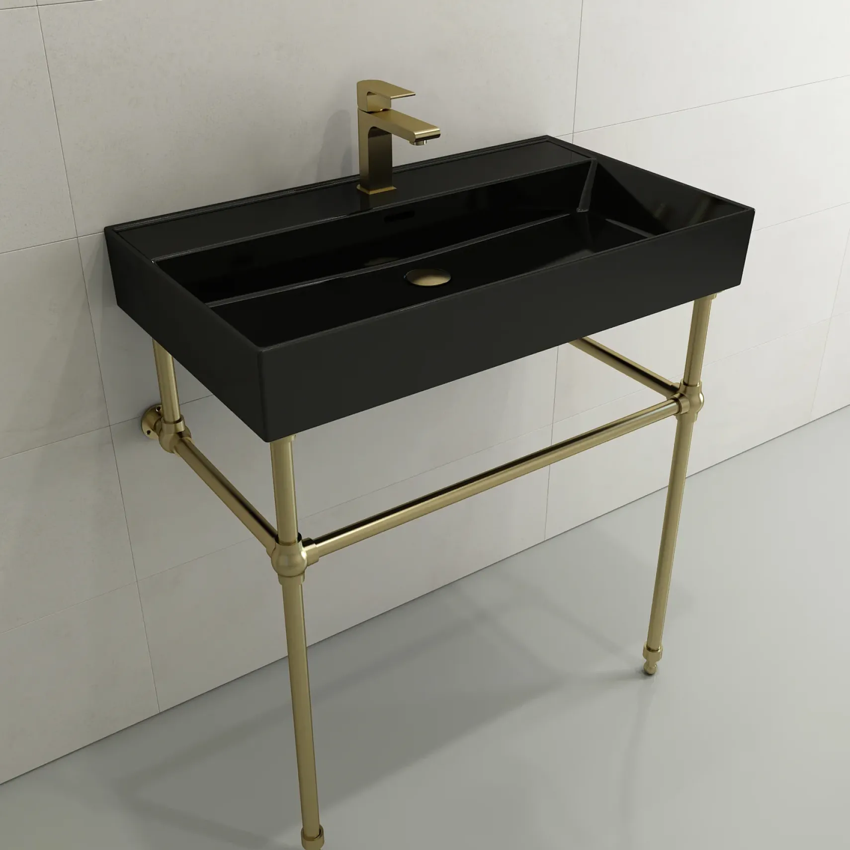 BOCCHI Milano 32" Rectangle Wallmount Fireclay Bathroom Sink, Black, Single Faucet Hole, 1377-005-0126