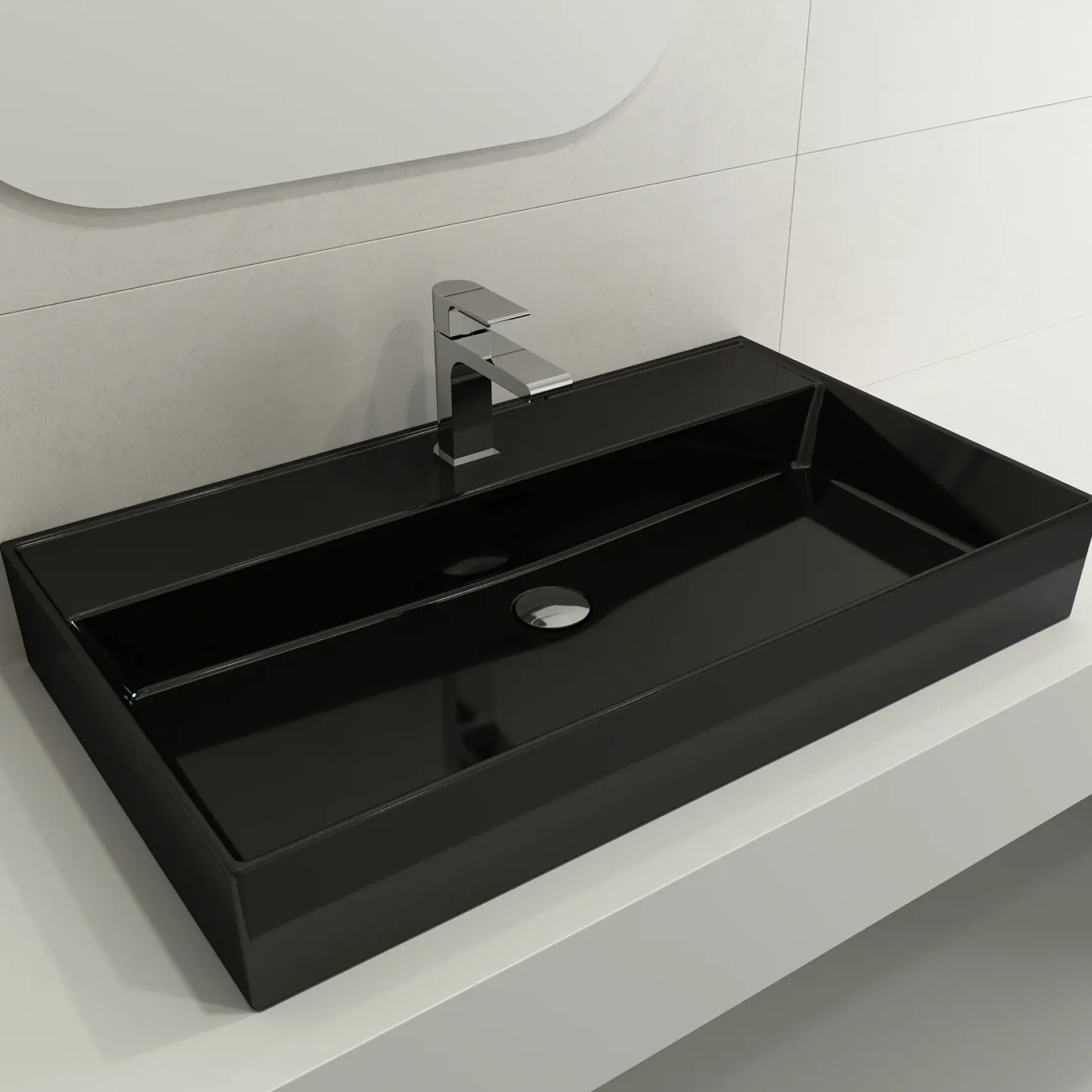 BOCCHI Milano 32" Rectangle Wallmount Fireclay Bathroom Sink, Black, Single Faucet Hole, 1377-005-0126