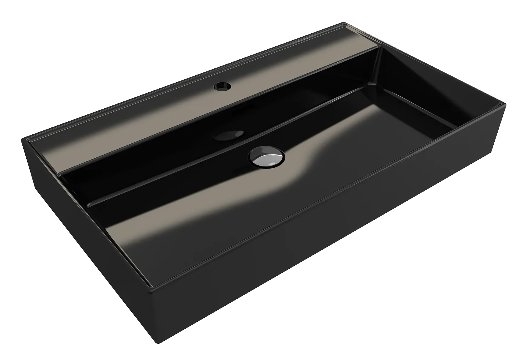 BOCCHI Milano 32" Rectangle Wallmount Fireclay Bathroom Sink, Black, Single Faucet Hole, 1377-005-0126
