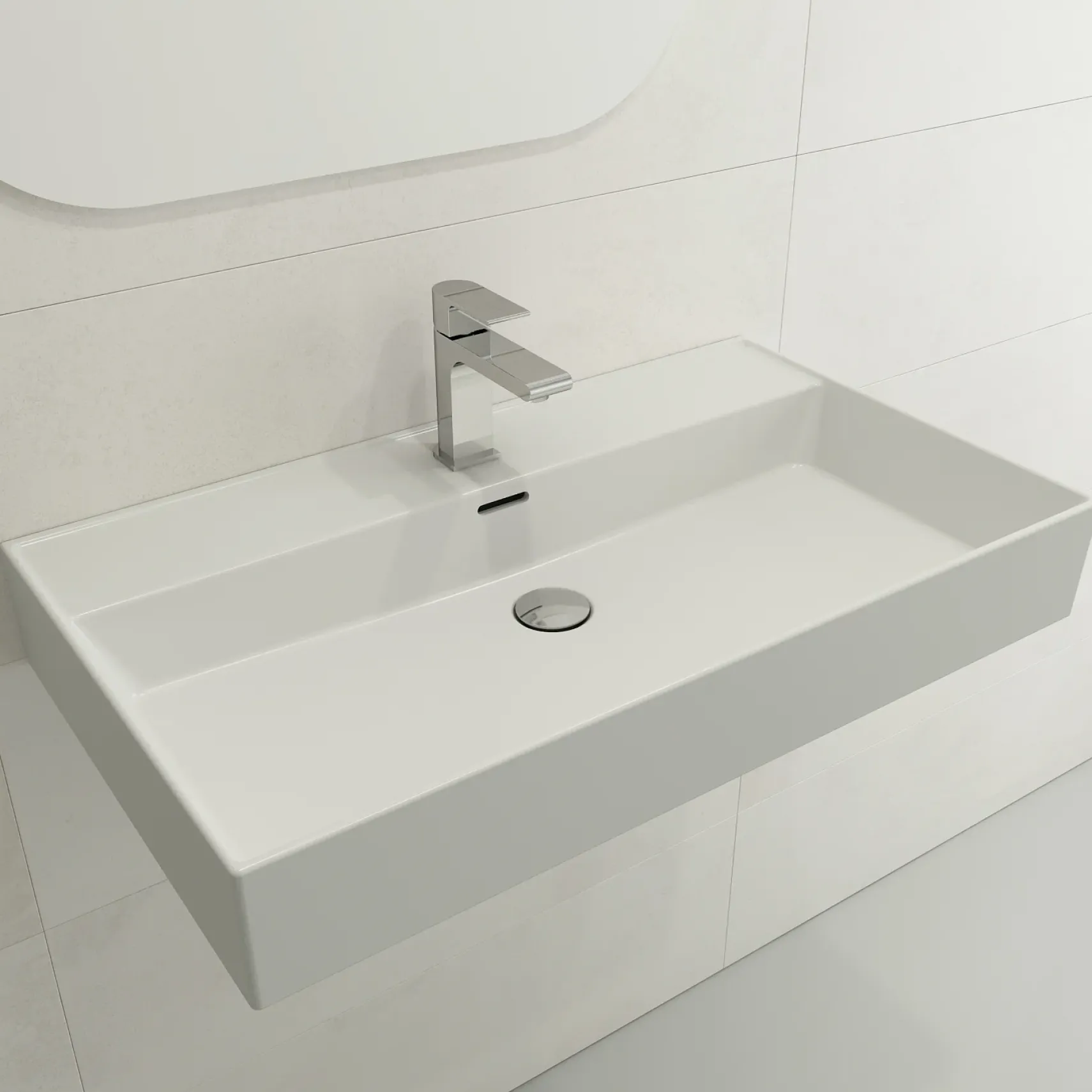 BOCCHI Milano 32" Rectangle Wallmount Fireclay Bathroom Sink, Matte White, Single Faucet Hole, 1377-002-0126