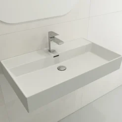 BOCCHI Milano 32" Rectangle Wallmount Fireclay Bathroom Sink, Matte White, Single Faucet Hole, 1377-002-0126