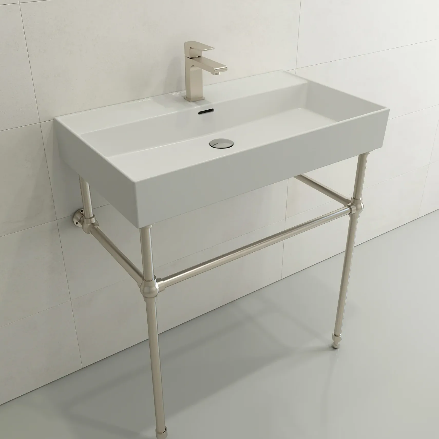 BOCCHI Milano 32" Rectangle Wallmount Fireclay Bathroom Sink, Matte White, Single Faucet Hole, 1377-002-0126